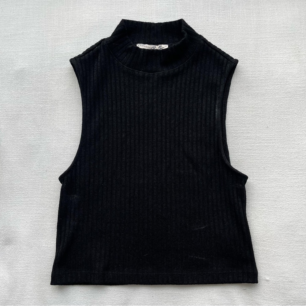 Express Black Mock Neck Ribbed Sleeveless Knit Sweater Cropped Crop Top